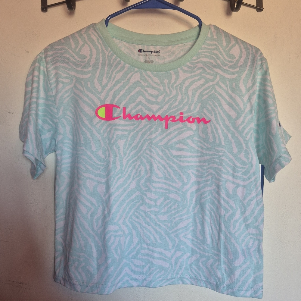 Womens Champion Light Blue Zebra Print Crop Top